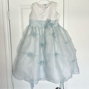 Whispers Girls Size 8 Blue & White Floral Flower Girl Formal Black Tie Dress